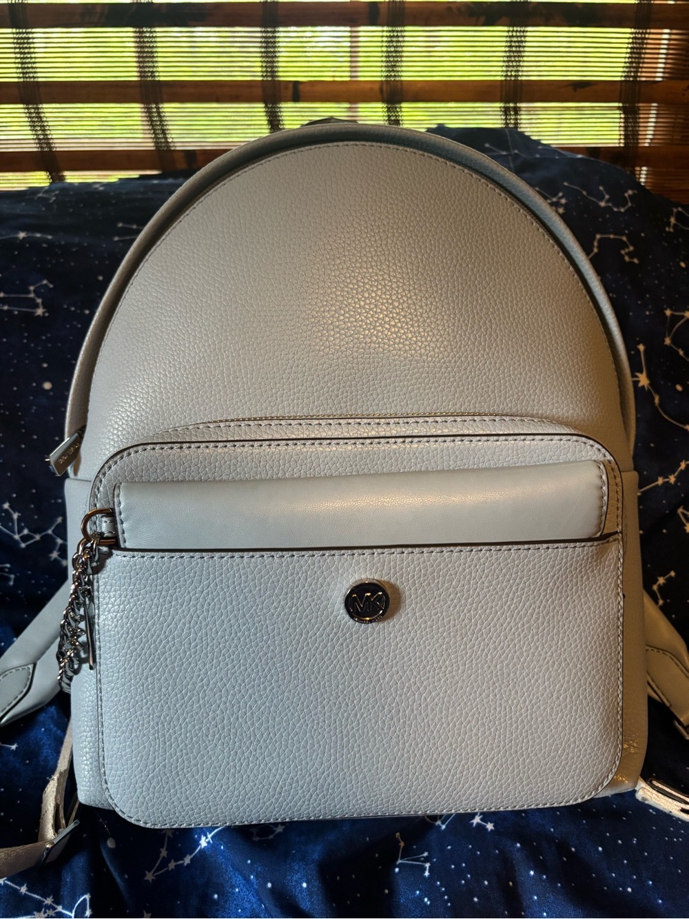 Michael Kors Light Gray Pebbled Leather Mini Backpack